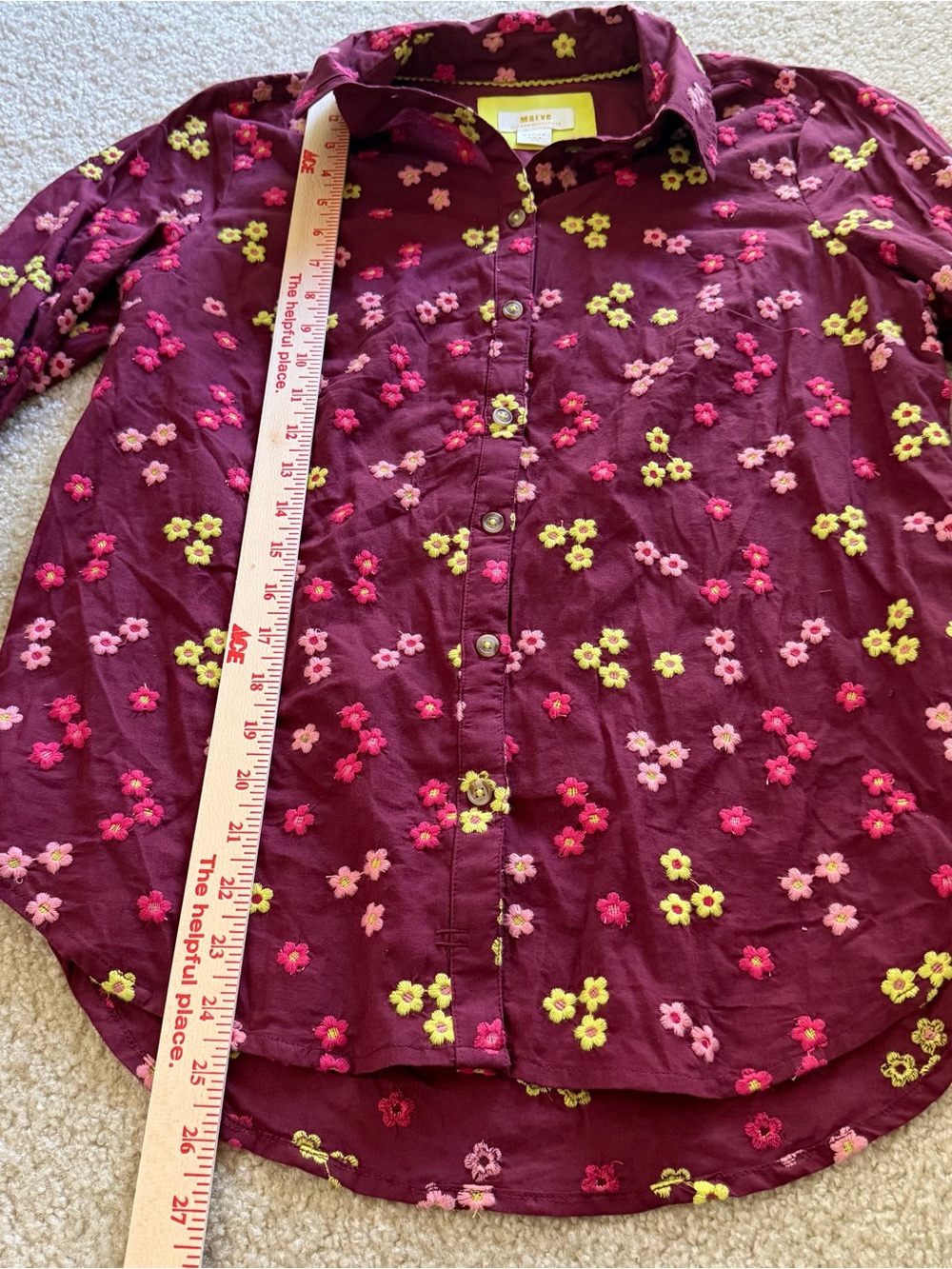 Anthropologie Maeve 100% Cotton Size M Burgundy Floral Button-Down Shirt - Picture 8 of 9